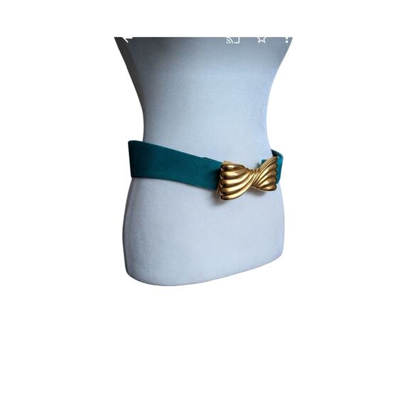 Vtg Carlisle Teal Blue Suede leather belt gold tone buckle Women S 80s 90s main image 6